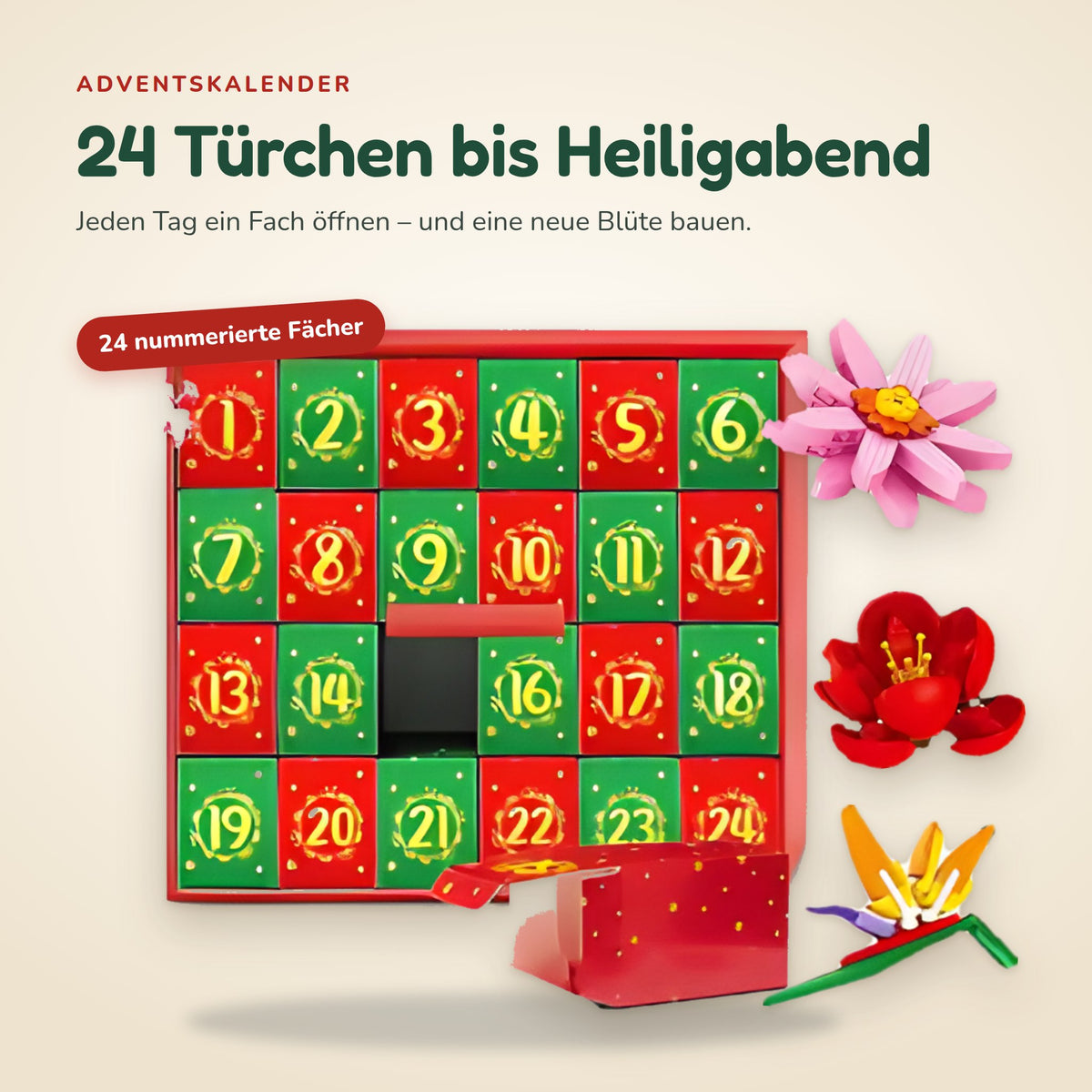 Blumen Adventskalender aus Bausteinen
