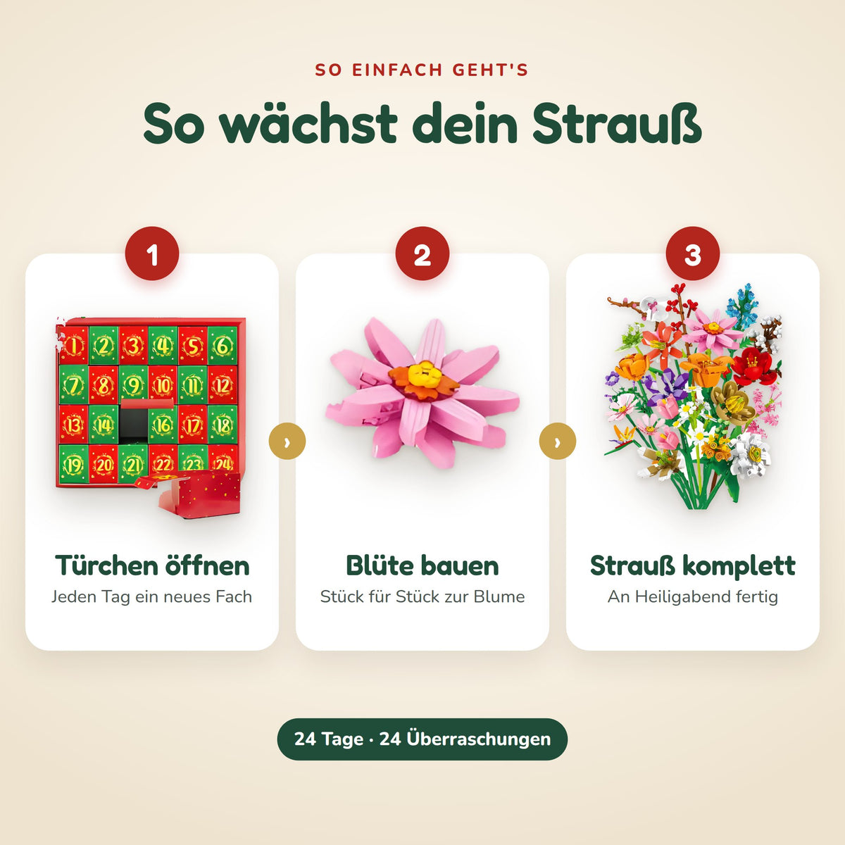 Blumen Adventskalender aus Bausteinen