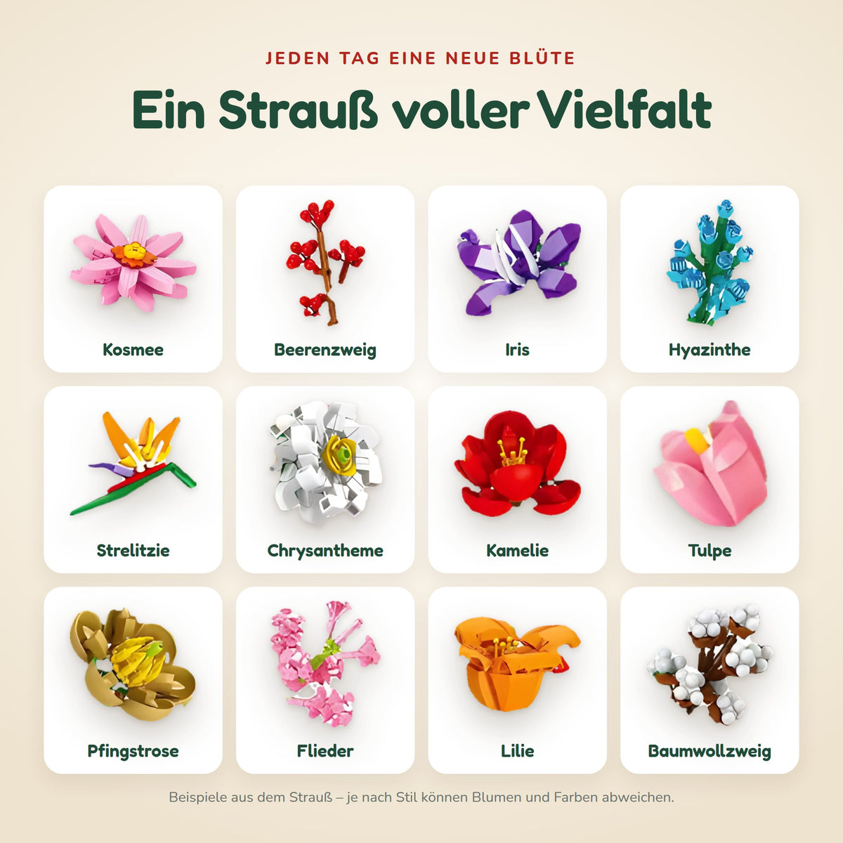Blumen Adventskalender aus Bausteinen