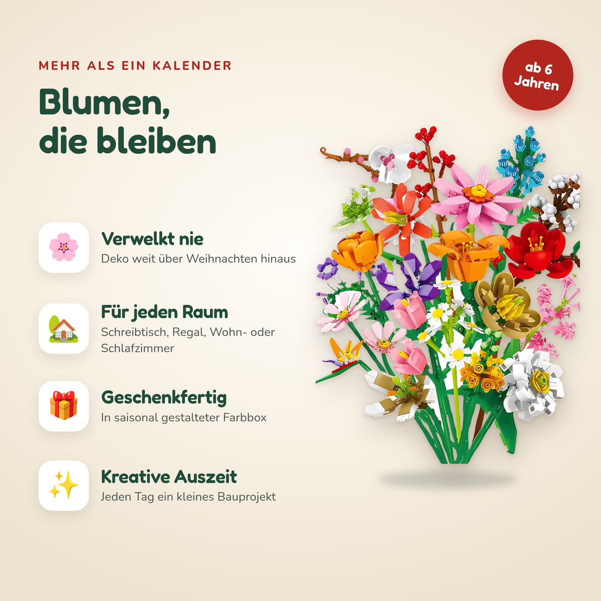 Blumen Adventskalender aus Bausteinen